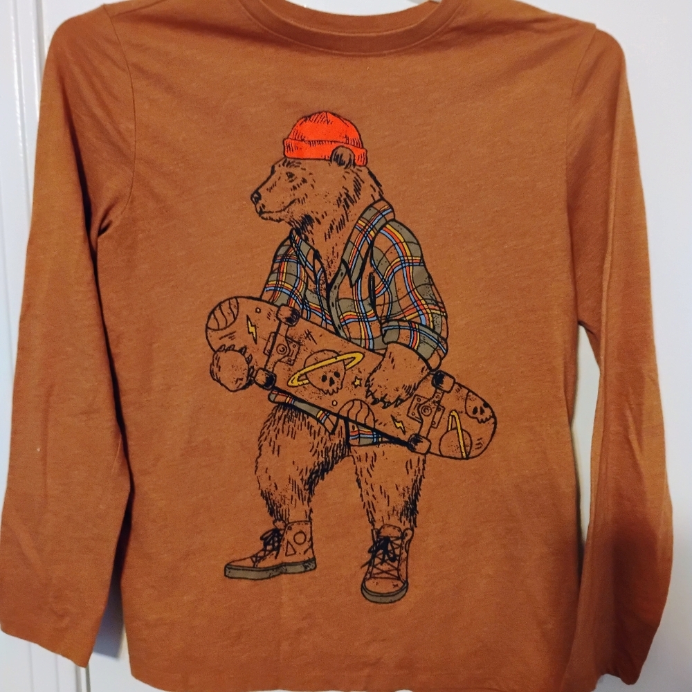 Cat & Jack Brown Bear Skateboard Long Sleeve Tee